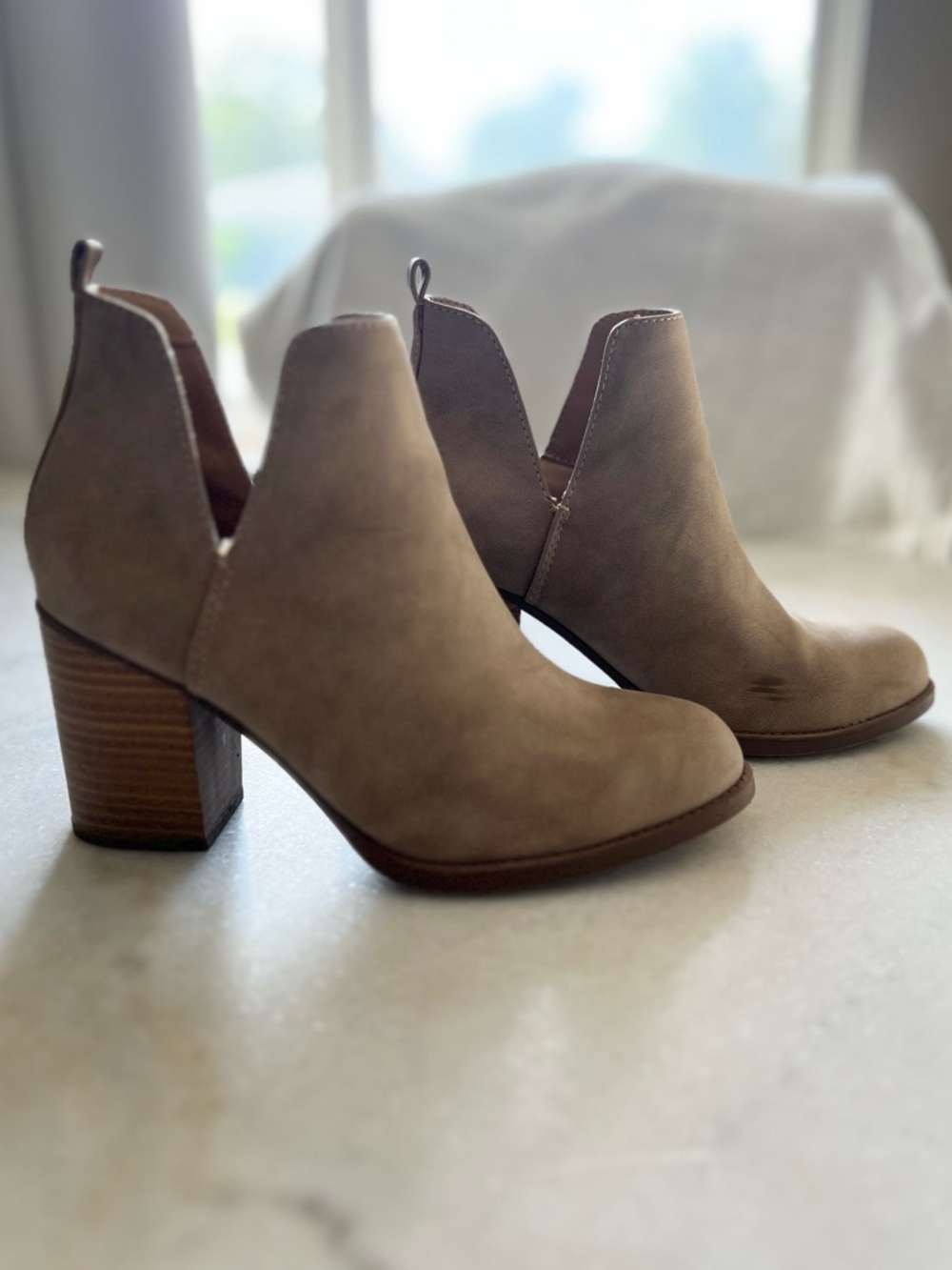 Soda Beige Faux Suede Ankle Booties